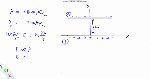 2133-a-very-long-line-of-charge-with-charge-per-unit-length-800-cm-is-on-the-axis-and-its-midpoint-is-at-0a-second-very-long-line-of-charge-with-charge-per-length-400-cm-is-parallel-to-the-a-69961