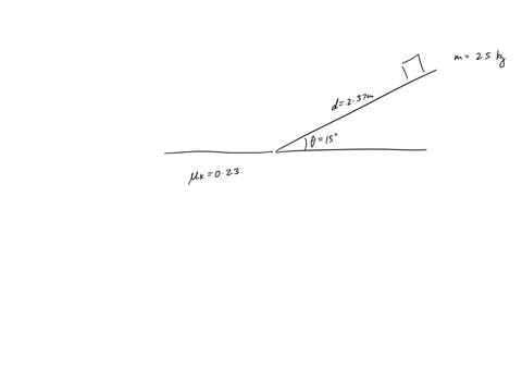 a-25-kg-block-is-released-to-slide-down-a-frictionless-incline-with-an-angle-of-15-it-then-slides-onto-a-frictional-horizontal-surface-with-a-kinetic-coefficient-of-friction-of-023-the-block-48596