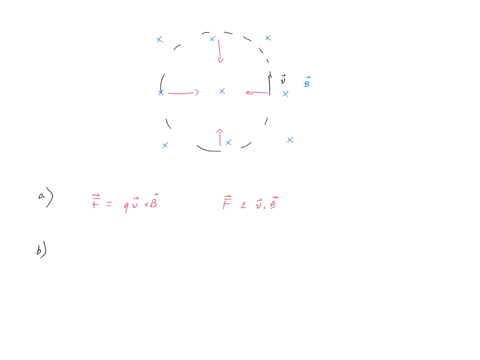 1-a-positively-charged-particle-of-charge-q-and-mass-m-traveling-at-velocity-v-enters-a-uniform-magnetic-field-boldsymbolb-whose-direction-is-into-the-page-as-shown-in-the-diagram-below-the-initial-ve