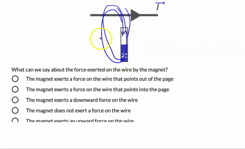 12-1-point-current-flows-to-the-right-through-the-wire-shown-in-the-picture-below-a-bar-magnet-is-held-near-the-wire-so-that-the-south-pole-of-the-magnet-faces-the-wire-what-can-we-say-about-10617