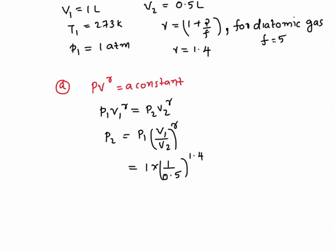 suppose-100-l-of-a-diatomic-gas-initially-at-273-k-and-100-atm-is-suddenly-compressed-adiabatically-to-half-its-initial-volume-a-find-its-final-pressure-b-find-its-final-temperature-c-if-the-55648