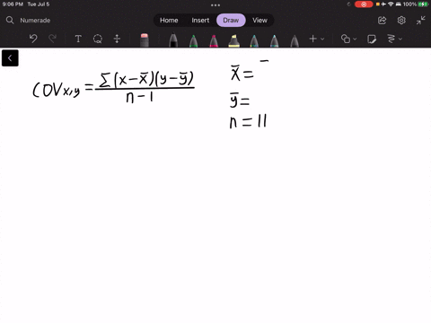 a-random-sample-for-11-exam-scores-produced-the-following-hours-of-study-grade-data-values-hours-studied-test-grade-y-compute-the-covariance-compute-the-correlation-coeficient-the-covariance-72593