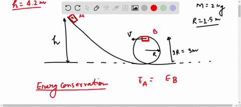 1-a-2-kg-mass-slides-without-friction-along-the-looped-track-shown-in-the-figure-the-mass-is-released-from-rest-at-height-of-42-m-above-the-bottom-of-the-loop-and-the-radius-of-the-loop-is-1-66944