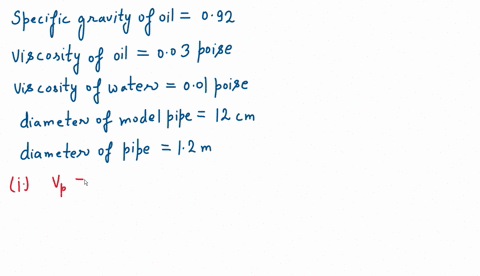 an-oil-of-specific-gravity-092-and-viscosity-003-poise-1s-to-be-transported-at-the-rate-of-2500-ls-through-a-12-m-diameter-pipe-tests-were-conducted-0n-a-12-cm-diameter-pipe-using-water-at-2-51988