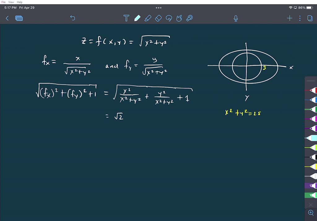 Solved Find The Area Of The Portion Of The Cone Z Sqrt X 2 Y 2 That Lies Over The Region Between The Circle X 2 Y 2 25 And The Ellipse 49x 2 81y 2 3969 In