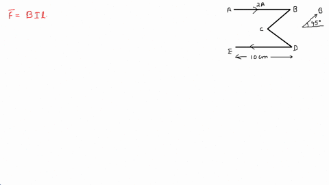 14-a-wire-in-the-shape-of-an-m-lies-in-the-plane-of-the-paper-it-carries-a-current-of-20-a-flowing-from-a-to-e-as-shown-in-the-figure-it-is-placed-in-a-uniform-magnetic-field-of-085-t-in-the-49606