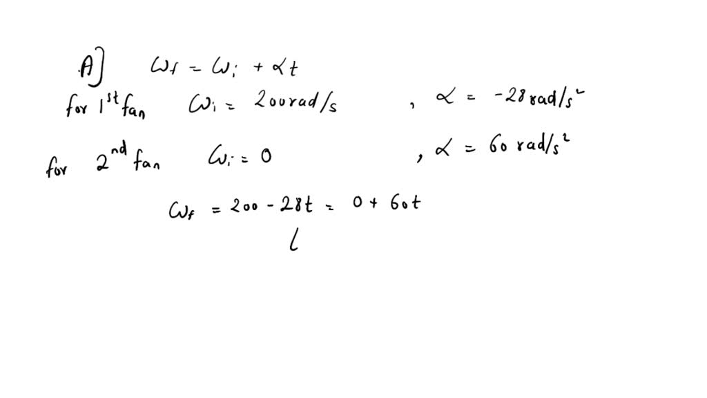 SOLVED At t=0, a cooling fan running at 200 rad / s is turned off and
