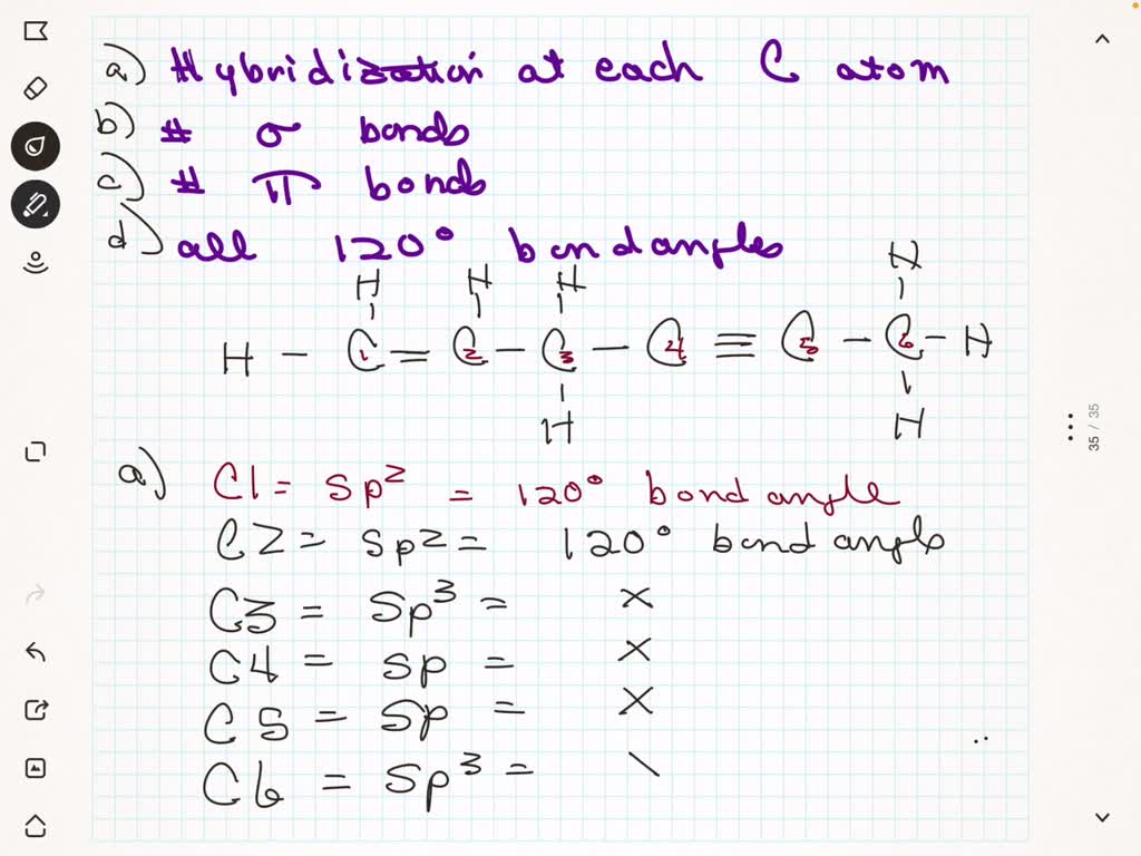 SOLVED: In the hydrocarbon (a) what is the hybridization at each carbon ...