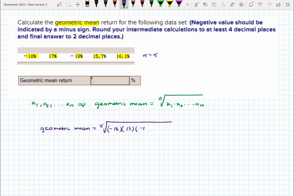 solved-calculate-the-geometric-mean-return-for-the-following-data-set