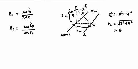 two-straight-infinitely-long-wires-are-in-parallel-as-shown-each-wire-carries-a-steady-current-of-1a-in-an-opposite-directions-the-wires-are-4-meters-apart-find-the-magnetic-field-at-point-p-74883