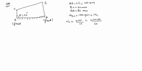 1-question-1-16-figure-11-shows-a-three-bar-chain-mechanism-aecb-with-link-bc-rotating-clockwise-points-ab-is-fixed-and-are-150mm-apart-the-crank-bc-rotates-at-120-rpm-and-is-40mm-long-link-22015