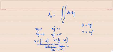 point-compute-the-area-of-the-region-d-bounded-by-xy-1xy-16-xy-1-xy2-25-in-the-first-quadrant-of-the-xy-plane-a-graph-the-region-d-b-using-the-non-linear-change-of-variables-u-xy-and-xy-find-55504