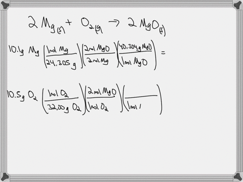 using-the-equation-shown-below-2mgs-o2g-2mgos-when-101-g-of-mg-reacts-with-105-g-of-o2-119-g-mgo-is-collected-determine-the-limiting-reactant-excess-reactant-theoretical-yield-and-percent-yi-99674