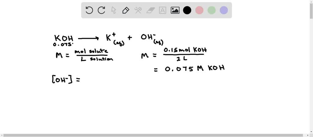 SOLVED: 20. Calculate the pH of a golution containing 0.15 moles KOH ...