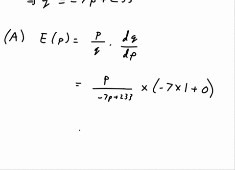 suppose-the-demand-for-a-product-is-given-by-dp7p233-a-calculate-the-elasticity-of-demand-at-a-price-of-6-elasticity-round-to-three-decimal-places-b-at-what-price-do-you-have-unit-elasticity-72587
