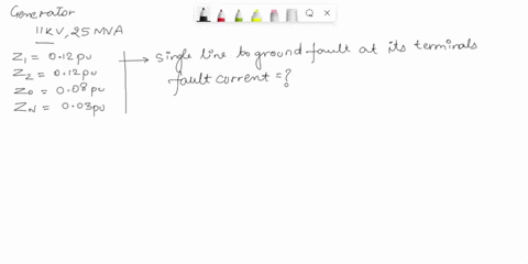 an-11-kv-25-mva-synchronous-generator-has-positive-negative-and-zero-sequence-reactances-of-012-012-and-008-pu-respectively-the-generator-is-grounded-through-a-reactance-of-003-pu-a-single-l-18228