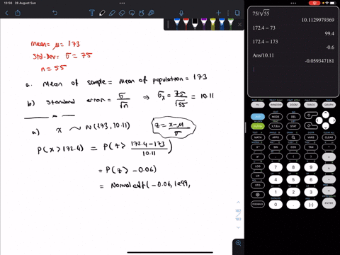 consider-a-population-with-a-mean-173173-and-standard-deviation-7575-suppose-random-samples-of-size-n55n55-are-selected-from-this-population-a-what-is-the-mean-of-the-distribution-of-the-sam-59239