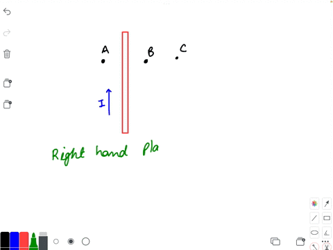 current-flows-through-the-wire-in-the-direction-shown-determine-the-direction-ofthe-b-field-at-each-of-the-labeled-points-ainto-the-page-b-out-of-the-page-c-out-of-the-page-a-to-the-right-b-46563