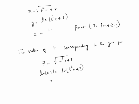 find-parametric-equations-for-the-tangent-line-to-the-curve-with-the-given-parametric-equations-at-the-specified-point-x-t2-48-y-int2-48-2-7-in49-1-xt-yt-zt-14055