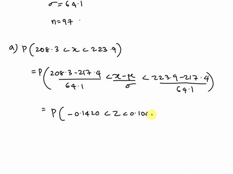 a-population-of-values-has-a-normal-distribution-with-2174-and-641-you-intend-to-draw-a-random-sample-of-size-n97find-the-probability-that-a-single-randomly-selected-value-is-between-2083-an-02691