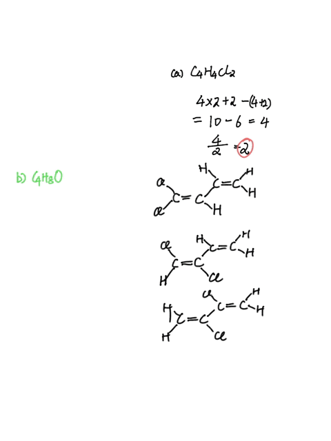 for-each-of-the-following-molecular-formulas-determine-the-number-of-elements-of-unsaturationand-draw-three-examplesa-c4h4cl2-b-c4h8o-c-c6h8o2-d-c5h5no2-e-c6h3nclbr-31723