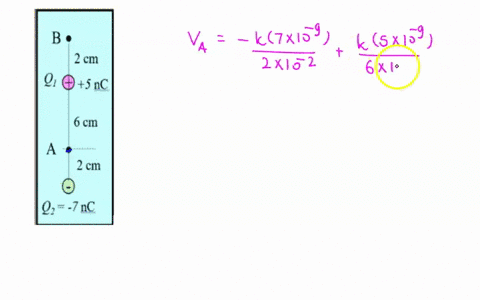 two-charges-q1-5-nc-and-q2-7-nc-are-separated-by-cm-calculate-the-electric-potential-at-point-refer-to-the-figure-to-the-right_-b-2-cm-q1-05nc-cm-a-2-cm-q-tnc-97668
