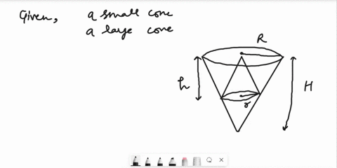 a-small-right-circular-cone-is-inscribed-in-a-larger-one-as-shown-below-the-larger-cone-dimensions-are-fixed-with-constant-radius-r-and-constant-height-h-let-and-h-be-the-radius-and-height-o-86423