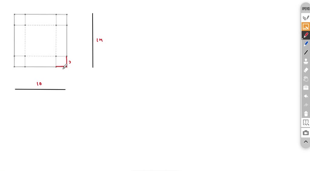 A piece of cardboard measuring 10 inches by 14 inches is formed into an opentop box by cutting