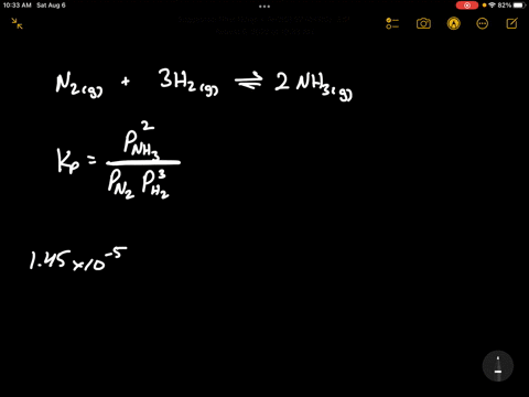 for-the-haber-process-n2g-3-h2g-2-nh3g-kp-145-x10-5-at-500-c-in-an-equilibrium-mixture-of-the-threegases-at-500-c-the-partial-pressure-of-h2-is-0928-atm-and-that-of-n2-is-0432-atm-what-is-th-96179