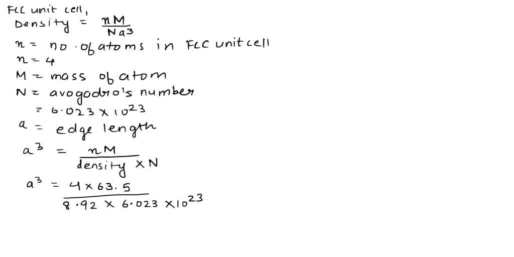 SOLVED Copper crystallizes in an FCC unit cell. The density of Cu is 8