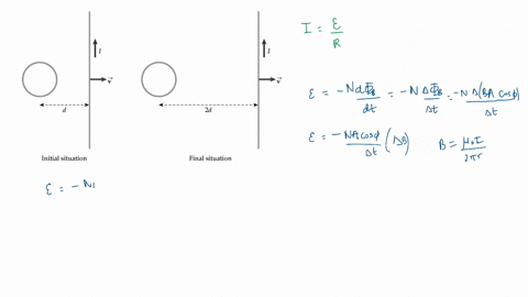 long-straight-wire-carrying-current-of-360-moves-with-constant-speed-to-the-right-5-turn-circular-coil-of-diameter-125-cm-and-resistance-of-325-if2-lies-stationary-in-the-same-plane-as-the-s-96027