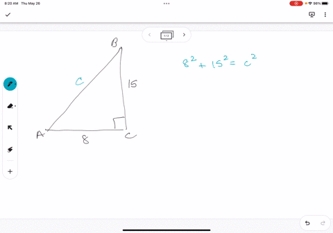 what-is-the-length-of-the-hypotenuse-of-the-triangle-triangle-a-b-c-side-a-c-is-8-centimeters-and-side-c-b-is-15-centimeters-hypotenuse-a-b-is-unknown-startfraction-94-endfraction-cm-startfr-78666
