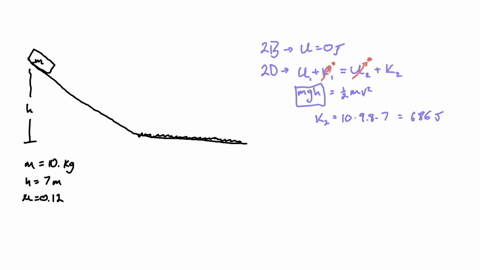 a-10-kg-block-at-rest-at-a-height-of-7-m-above-the-ground-slides-down-an-incline-to-the-ground-assume-there-is-no-friction-between-the-block-and-the-incline-and-assume-the-coefficient-of-fri-82333