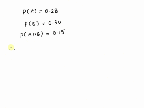 the-probabilities-of-the-events-a-and-b-are-020-and-030-respectively-the-probability-that-both-a-and-b-occur-is-015-what-is-the-probability-of-either-a-or-b-occurring-round-your-answer-to-2-85996