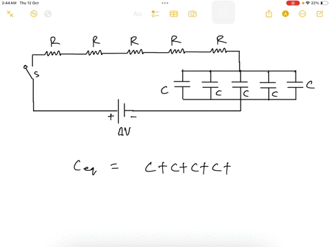 what-is-the-time-constant-of-the-circuit-shown-in-figure-below-each-of-the-five-resistors-has-resistance-r-and-each-of-the-five-capacitors-has-capacitance-c-the-internal-resistance-of-the-battery-is-n