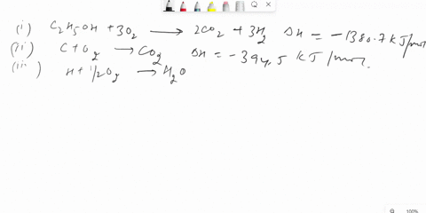 the-standard-enthalpy-of-combustion-of-ethanol-is-13807-kjmol-calculate-the-standard-enthalpy-of-formation-of-ethanol-if-the-standard-enthalpy-of-formation-of-co2-and-h2o-are-3945-and-2866-k-18858