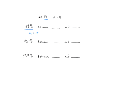 a-set-of-exam-scores-is-normally-distributed-with-a-mean-74-and-standard-deviation-4use-the-empirical-rule-to-complete-the-following-sentences-68-of-the-scores-are-between-and-95-of-the-scor-75896