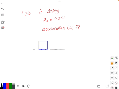 a-block-is-sliding-on-a-horizontal-surface-with-a-coefficient-of-kinetic-friction-equal-to-0356-what-is-the-magnitude-of-the-blocks-acceleration-assume-the-only-forces-on-the-block-are-frict-95094