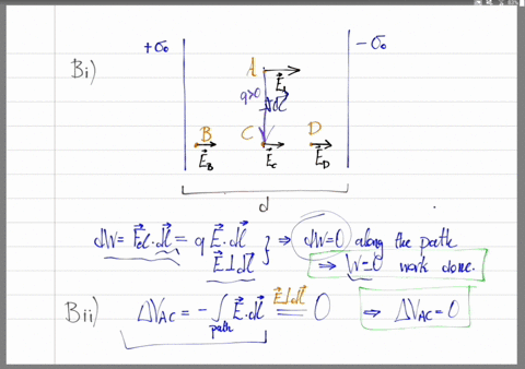 two-very-large-sheets-of-charge-are-separated-by-a-distance-d-one-sheet-has-a-surface-charge-density-0-and-the-other-a-surface-charge-density-0-a-small-region-near-the-center-of-the-sheets-is-shown-in