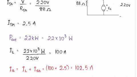 the-field-and-armature-resistances-of-a-220-v-dc-shunt-machine-are-88-and-005-respectively-calculate-the-total-developed-power-when-the-machine-operates-as-follows-441-as-a-generator-deliver-69376