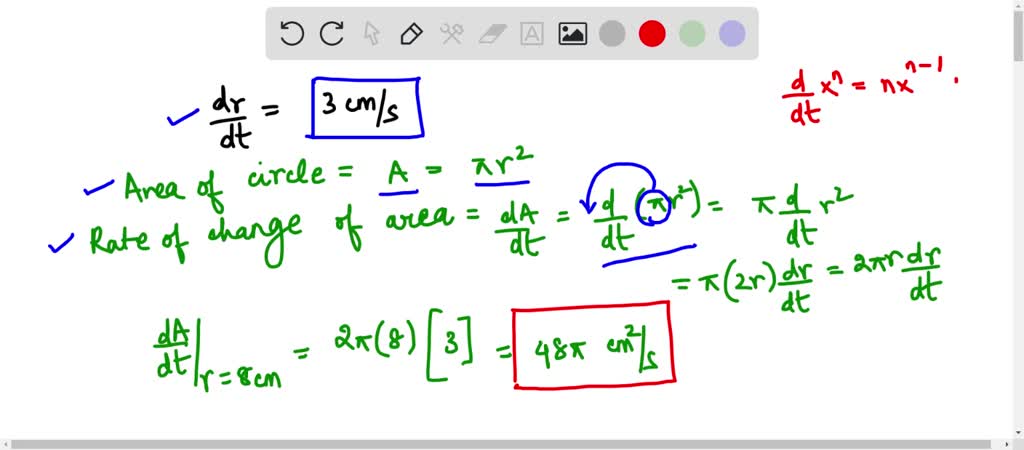 SOLVED: The radius of a circle is increasing at a rate of 3 centimeters ...