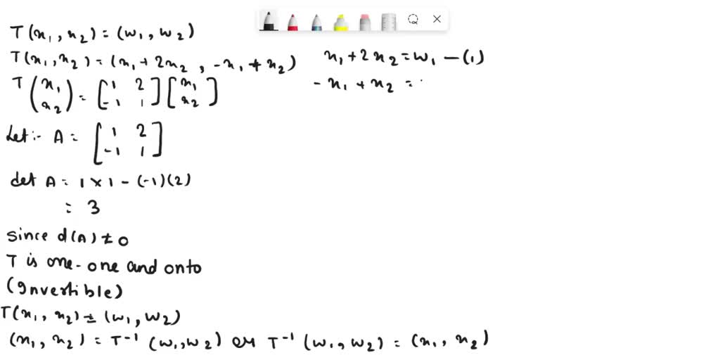 SOLVED: 4. Find the standard matrix for the inverse operator and find T ...