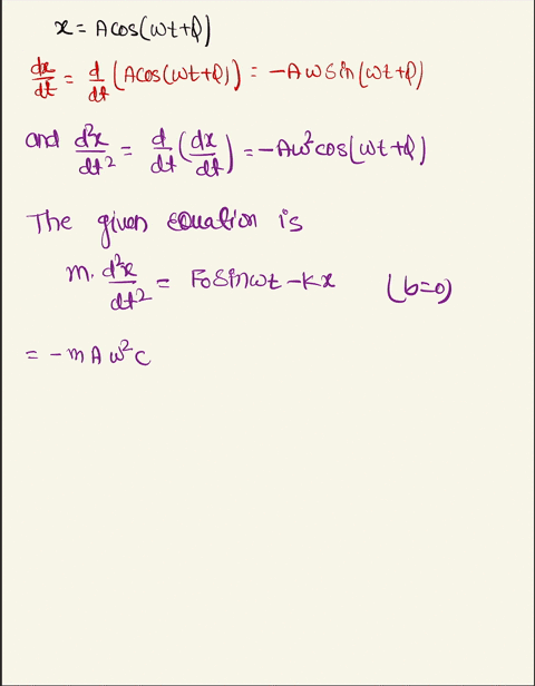 considering-an-undamped-forced-oscillator-b-0-show-that-equation-1-is-a-solution-of-equation-2_-1-x-a-coswt-dx-fo-sin-wt-dt-2-cf-ma-kx-m-dt2-use-an-amplitude-given-by-the-following-equation-13901