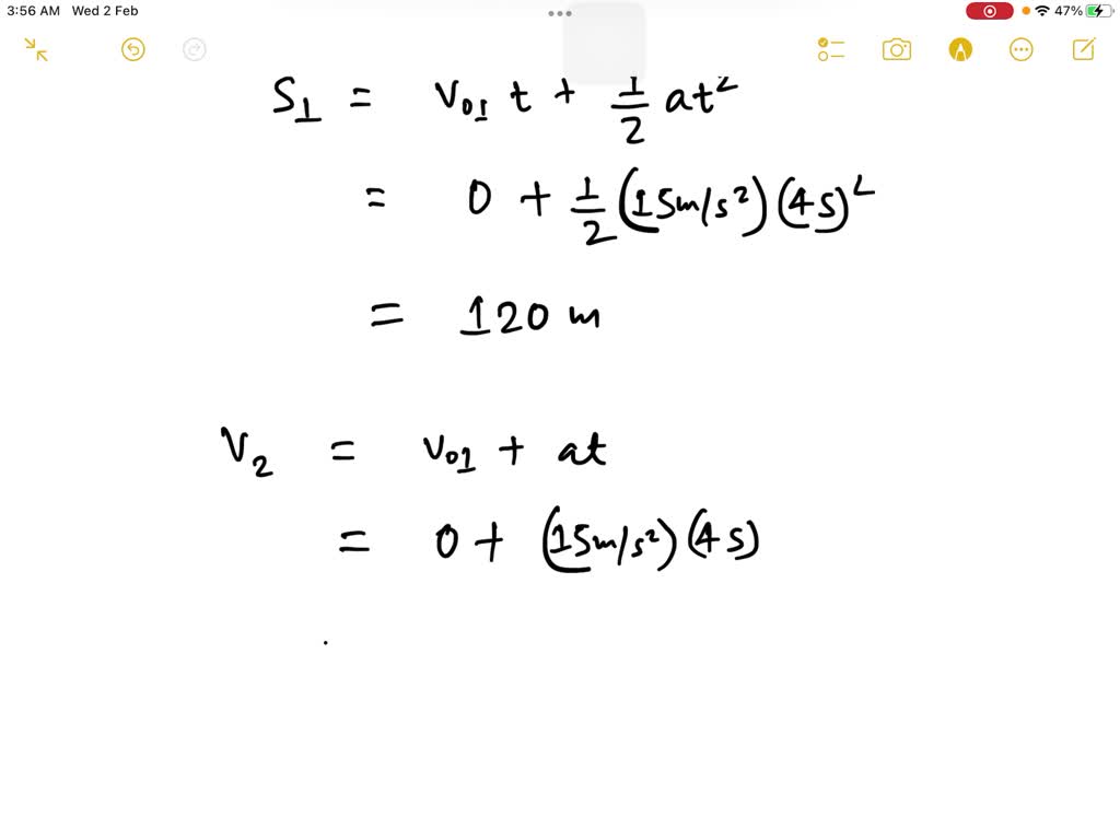 A car starts at rest and accelerates at a rate of 15 m/s? for 4 After ...