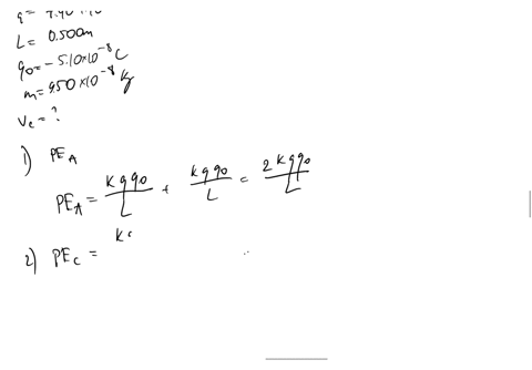 two-identical-point-charges-q-740-x-10-6-c-are-fixed-at-opposite-corners-of-a-square-whose-sides-have-a-length-of-0500-m-a-test-charge-qo-510-x-10-8-c-with-a-mass-of-950-x-10-8-kg-is-release-43006