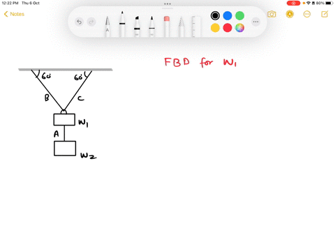 hw-ch-5-problem-504-two-woights-aro-hanging-_-s1owm-figure-draw-free-body-diagram-ior-the-top-weight-complete-ihe-ired-body-diagram-starting-each-vector-at-the-t0p-cable-loop-the-black-dot-a-91616