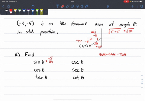 8. [K 4]The point A(–3, –5) is on the terminal arm of an...