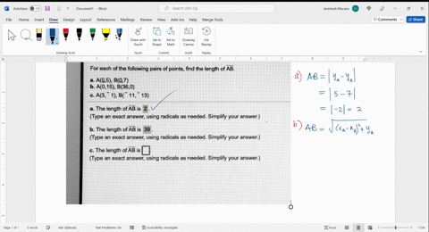 for-each-of-the-following-pairs-of-points-find-the-length-of-ab-a05-b07-a015-b360-a3-1-b-11-13-the-length-of-ab-is-type-an-exact-answer-using-radicals-as-needed-simplify-your-answer-b-the-le-79327