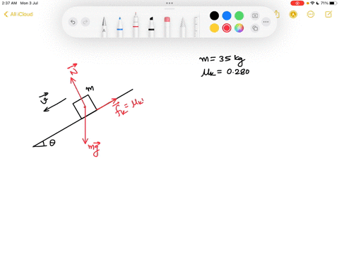 a-box-with-a-mass-of-35kg-slides-down-a-ramp-at-a-constant-velocity-if-the-coefficient-of-kinetic-friction-is-280-what-is-the-angle-on-the-incline-83801