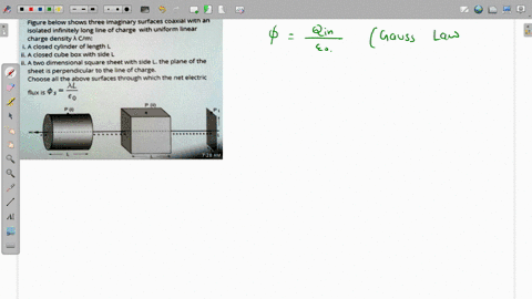 figure-below-shows-three-imaginary-surfaces-coaxial-with-an-isolated-infinitely-long-line-of-charge-with-uniform-linear-charge-density-a-cim-ia-closed-cylinder-of-length-l-a-closed-cube-box-91749
